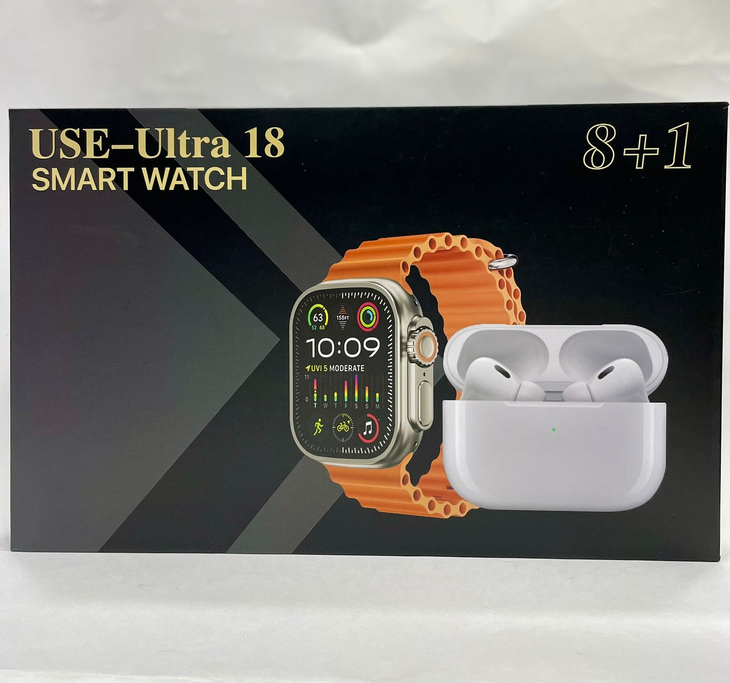 Combo Exclusivo – Smartwatch Ultra 18 con 8 Correas + Funda Protectora + AirPods de Segunda Generación