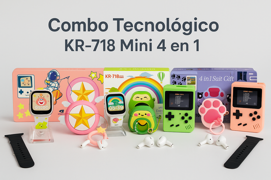 Combo Tecnológico KR-718 Mini 4 en 1 – Diversión, Estilo y Tecnología en un Solo Pack