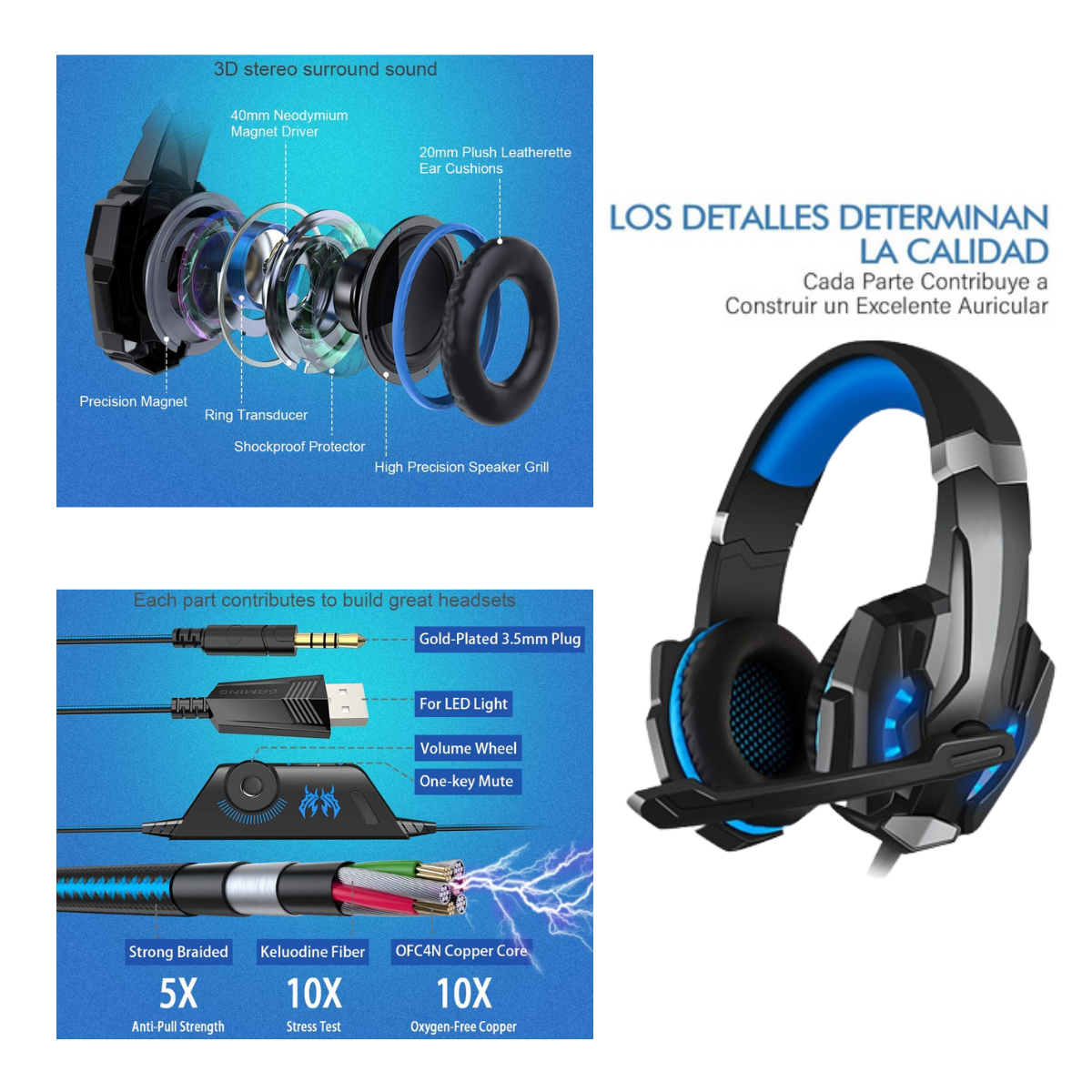 Audífonos Gamer Kotion G9000 Pro con Micrófono y Luz LED